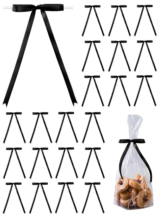 VESFASOV 50 Pcs Satin Ribbon Bows - 5x7 Inch Black Bows for Cake Decorating, Baking Gift Wrapping, Black Bows Twist Tie Bow for Gift Bags Treat Bags Tableware Decor Wedding Decoration - Image 1